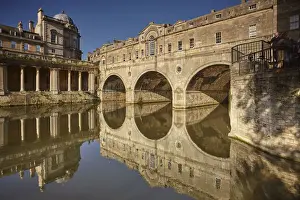 Connections Prints: The unique 18th century Pulteney Bridge spanning the River Avon, in the heart of Bath