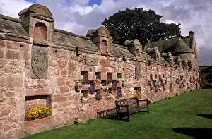 Angus Prints: Unique carved decoration on garden walls of walled garden