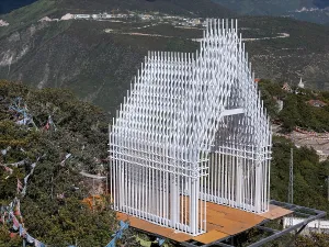 Harmony Prints: Unique structure stands on a mountain in Tibet