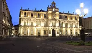 University building at dusk, Catania, Sicily, Italy, Europe