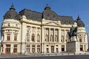 University Library and King Carol I, Calea Victoriei, Bucharest, Romania, Europe