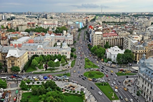Pedestrians Prints: University Square viewed from the Intercontinental Hotel, Bucharest, Romania