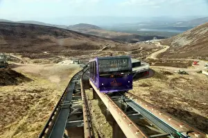 Carriages Prints: Uphill car is about to pass the downhill car on the Cairngorm funicular railway