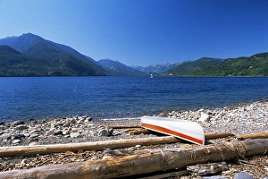 Upside Down Prints: Upturned canoe on the rocky eastern shore of Slocan Lake, New Denver, British Columbia (B
