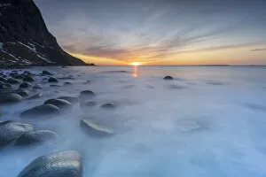 Nordland County Gallery: Uttakleiv beach at sunset, Vestvagoy, Nordland county, Lofoten Islands, Norway, Scandinavia, Europe