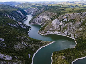 Uvac River meandering through the mountains, Uvac Special Nature Reserve, Serbia, Europe