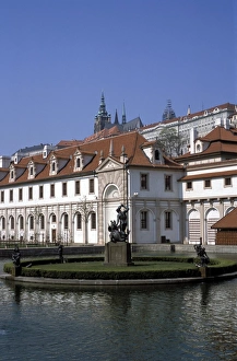 Mala Strana Prints: The Valdstejn Garden and Palace, with Prague castle above, Mala Strana