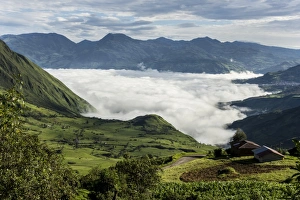Meteorological Prints: Valley filled with cloud in Andes central highlands, hiding the Nariz del Diablo