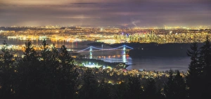 Canadian Culture Prints: Vancouver city skyline panoramic view at night, Vancouver, British Columbia, Canada