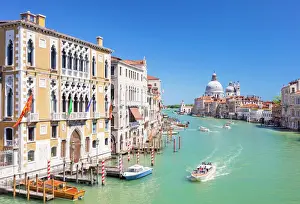 Typically Italian Prints: Vaporettos passing Palazzo Cavalli-Franchetti and the Santa Maria della Salute on the Grand Canal