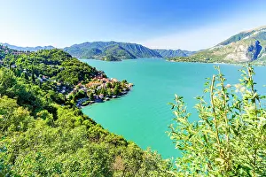 Azure Prints: Varenna and Bellagio villages in summer, Lake Como, Lombardy, Italy