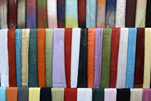 Various fabrics on sale at Aswan Souq, Aswan, Egypt, North Africa, Africa