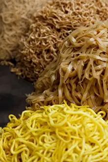 Ethnic Food Prints: Various pad thai noodles arranged in a large frying pan, Bangkok, Thailand