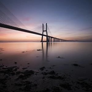 Tagus River Prints: Vasco da Gama Bridge over Rio Tejo (Tagus River) at dawn, Lisbon, Portugal, Europe