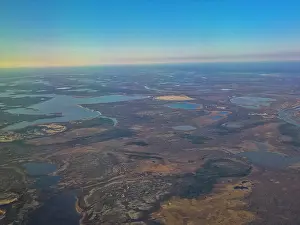 Ecology Prints: Vast aerial view of the Arctic landscape showing water bodies and landforms in Nenets Autonomous Okrug