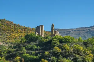 Center Prints: Vatan memorial complex stands among hills in Dagestan during clear weather