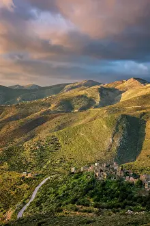 Peloponnese Prints: Vathia, abandoned village in the mountains of Mani Peninsula at sunset