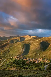 Peloponnese Prints: Vathia, abandoned village in the mountains of Mani Peninsula at sunset
