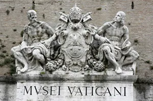 Vatican Prints: Vatican Museum entrance sculpture, Rome, Lazio, Italy, Europe