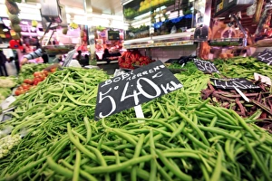 Vegetables Prints: Vegetables on sale at the covered market in central Valencia, Spain, Europe
