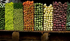 Stacked Prints: Vegetables for sale, Sri Lanka, Asia