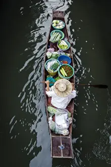 Vendor Prints: A vendor paddles their boat, Damnoen Saduak Floating Market
