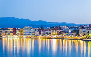 The Venetian Harbour at dusk, Chania, Crete, Greek Islands, Greece, Europe