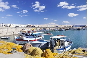 Fishing Net Prints: Venetian harbour, Iraklion (Heraklion) (Iraklio), Crete, Greek Islands, Greece, Europe