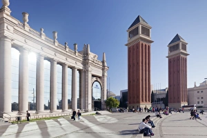 Venetian Prints: Two Venetian Towers, Placa d Espanya (Placa de Espana), Barcelona, Catalonia, Spain