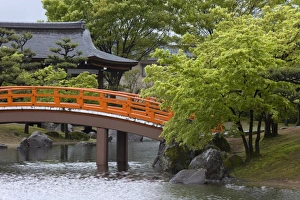 Images Dated 26th April 2009: Vermilion-colored arched bridge at Murasaki Shikibu Park in Takefu City, Fukui, Japan