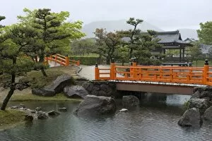 Vermilion-colored bridge at Muras aki s hikibu Park in Takefu City, Fukui, Japan, As ia
