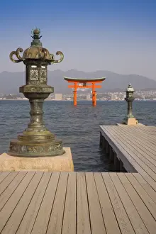 The vermillion coloured O-Torii (Grand Gate) of the Shinto shrine