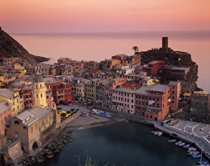 Vernazza Prints: Vernazza harbour at dusk