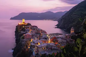 Romance Prints: Vernazza at sunset, Cinque Terre, La Spezia province in Liguria region, Italy