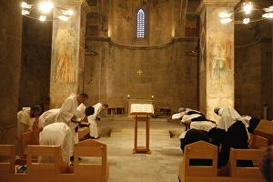 Bowing Prints: Vespers at Abu Gosh Benedictine Monastery, Israel, Middle East