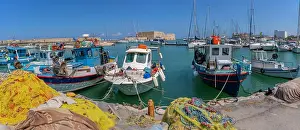 Venetian Prints: Vessels docked at Koules Venetian Fortress in Heraklion Port on a bright sunny day in Crete