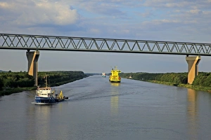 Vessels on Kiel Canal near Brunsbuttel, Schleswig-Holstein, Germany, Europe