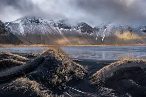 Dunes Prints: Vestrahorn Mountain and Volcanic Black Sand Dunes, Stokksnes Peninsula, Iceland