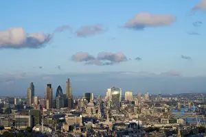 Vew of London skyline and the River Thames from the top of Centre Point tower across