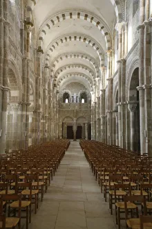 Chairs Prints: Vezelay Basilica nave, Vezelay, UNESCO World Heritage Site, Yonne, Burgundy, France