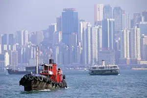 Skyscrapers Prints: Victoria Harbour between Hong-Kong Island and Kowloon peninsula
