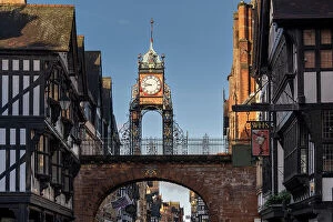 Time Collection: The Victorian Eastgate Clock on the city walls, Eastgate Street, Chester, Cheshire, England