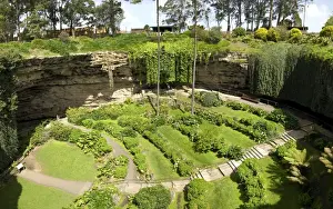 Terraced Prints: Victorian terraced gardens in Umpherston Sinkhole in limestone