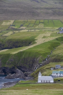 Images Dated 30th August 2008: Vidareidi and church dating from 1892, Vidoy Island, Nordoyar, Faroe Islands (Faroes)