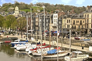 Calvados Prints: The Vieux Bassin, Old Town and boats moored along the quay