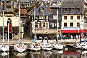 Calvados Prints: The Vieux Bassin, Old Town, the Naval Museum housed in ancient Saint Etienne church on the left