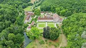 Preservation Prints: View of Abbey of Fontenay from above showcasing its layout and gardens in France