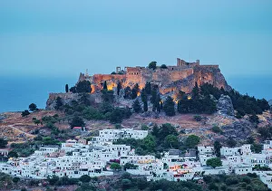 Household Prints: View towards the Acropolis of Lindos at dusk