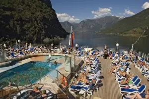 View over the aft pool and s undeck, Flaams , Fjordland, Norway, s candinavia, Europe