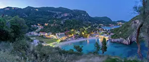 Azure Waters Prints: View of Agios Spiridon Beach from Monastery of Paleokastritsa at night